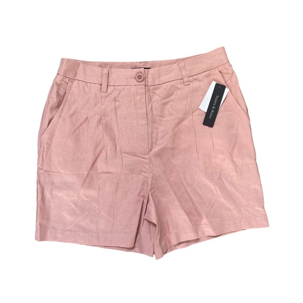 Violets & Rose Pleated Casual Linen Blend Shorts Rose Tan NWT Size 8/29
